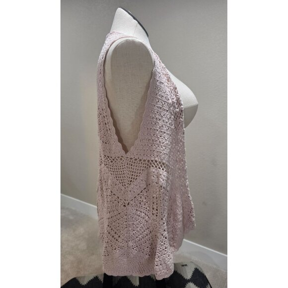 Handmade Crochet Open Front Vest By Joseph A In Pale Pink Silk Blend - Picture 4 of 4